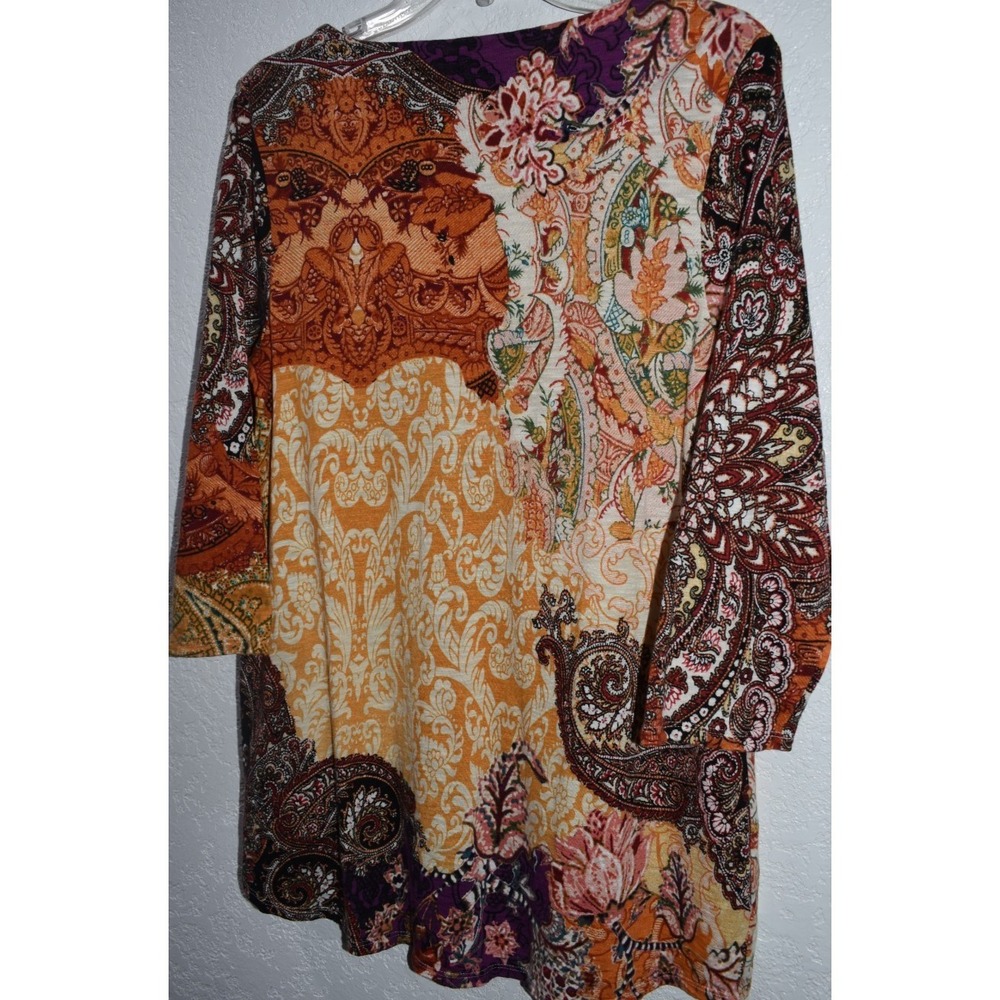 Chicos 1/Mediume Mix Print Tunic Top Multicolor Business Casual 3/4 Sleeve Vneck - Picture 15 of 15